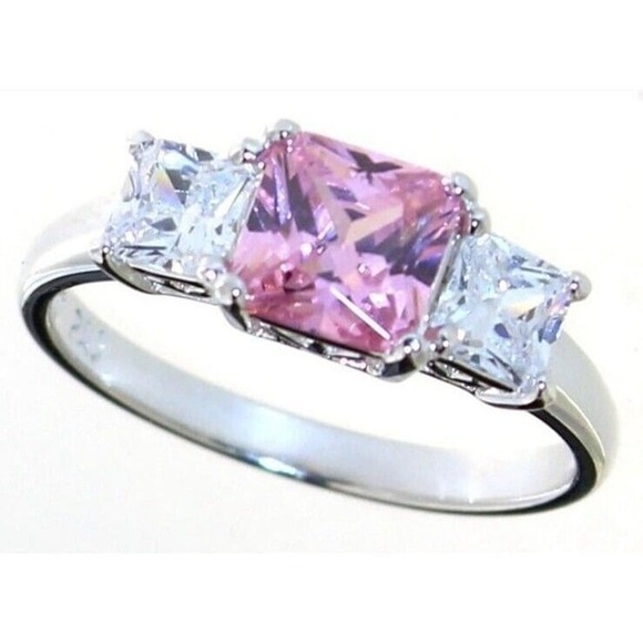 1.50 CT PRINCESS CUT PINK AND WHITE TOPAZ RING 925 SIZE 7 (591) - Picture 6 of 6